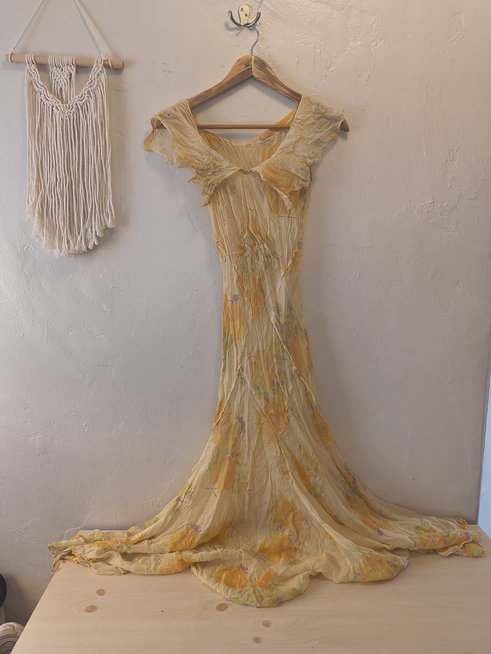Vintage Yellow Floral Bias Cut Tea Dress/Gown